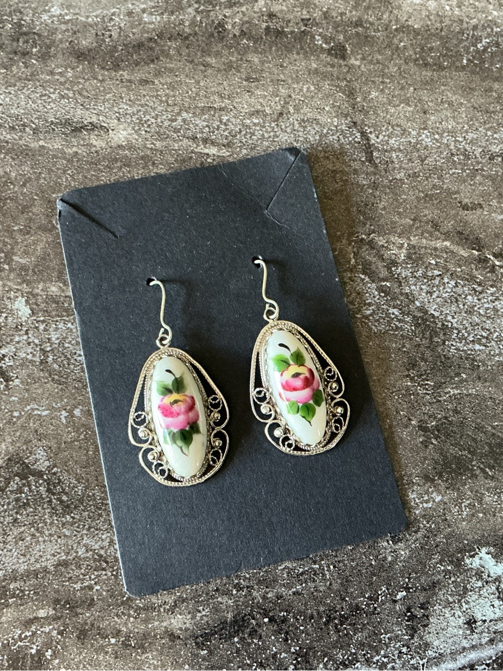 Floral Pink Porcelain Drop Earrings - Women Jewelry